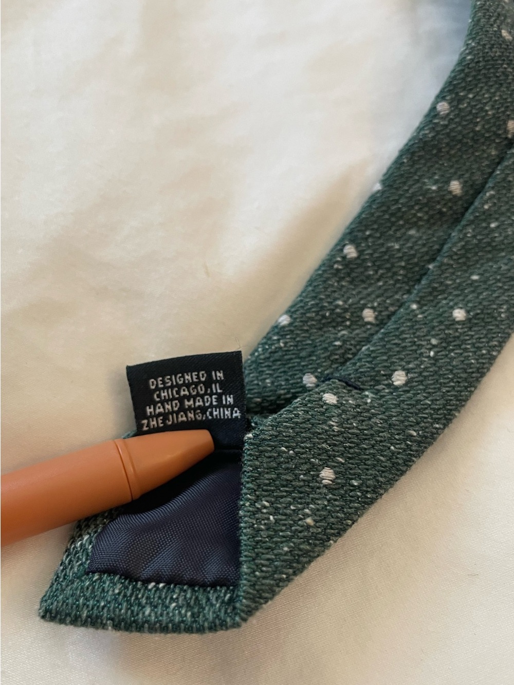 The Tie Bar Dark Green Wool Tie with White Dots - Picture 7 of 7